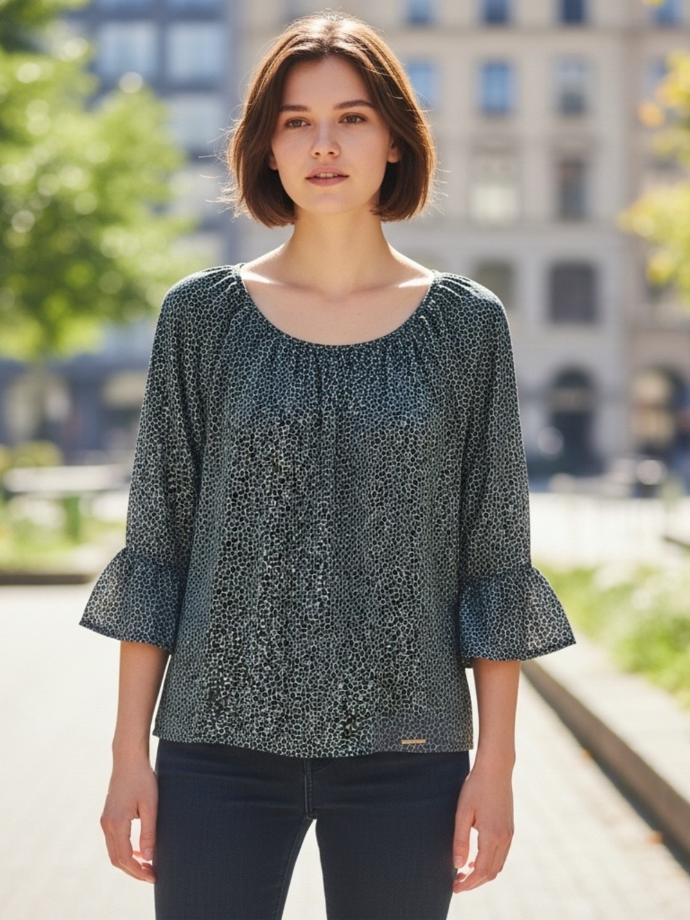 MICHAEL Michael Kors Blue Printed Scoop-Neck Blouse